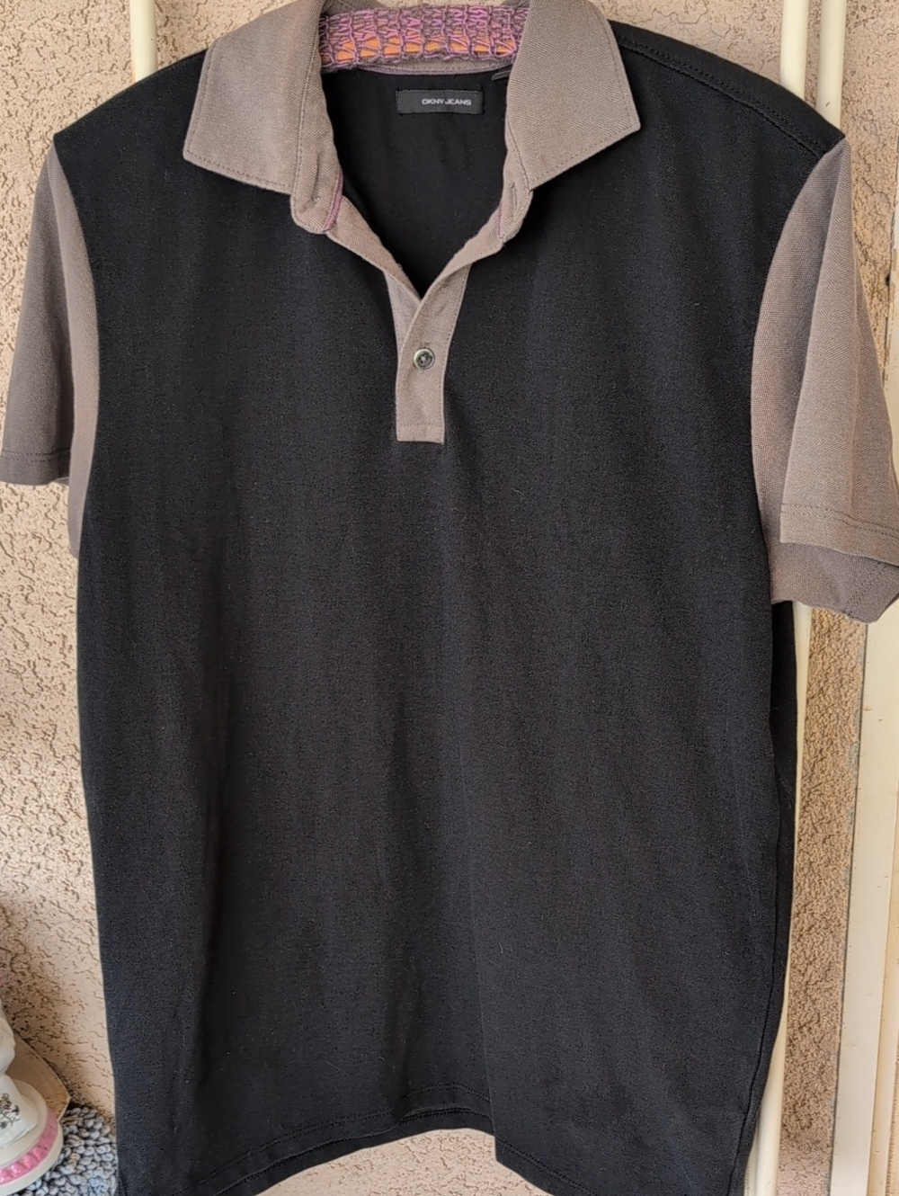 DKNY  Black Polo with Gray Collar and Sleeves Sz M